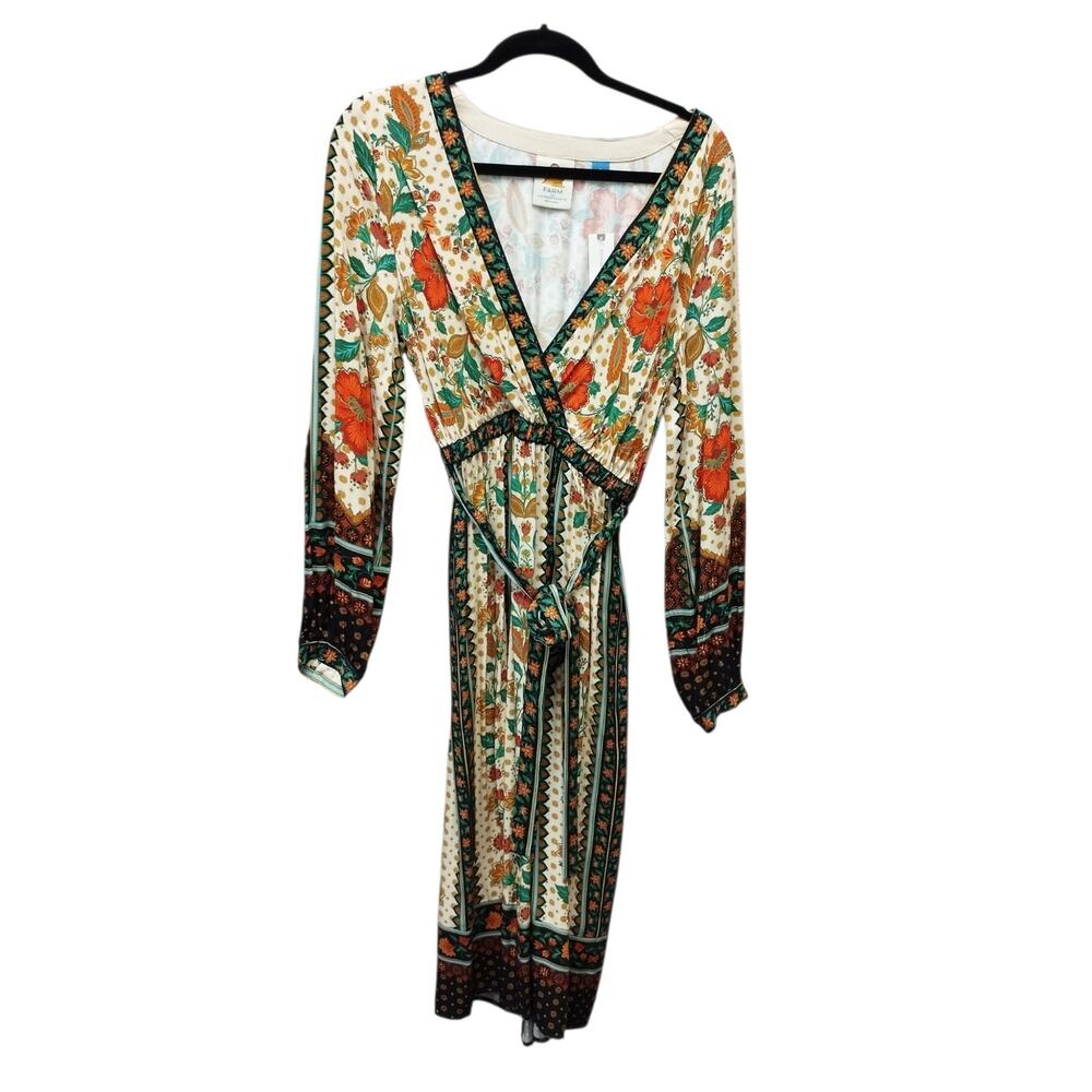 NWT Farm Rio x Anthropologie Womens Belted Floral Midi Dress Small Boho Hippie